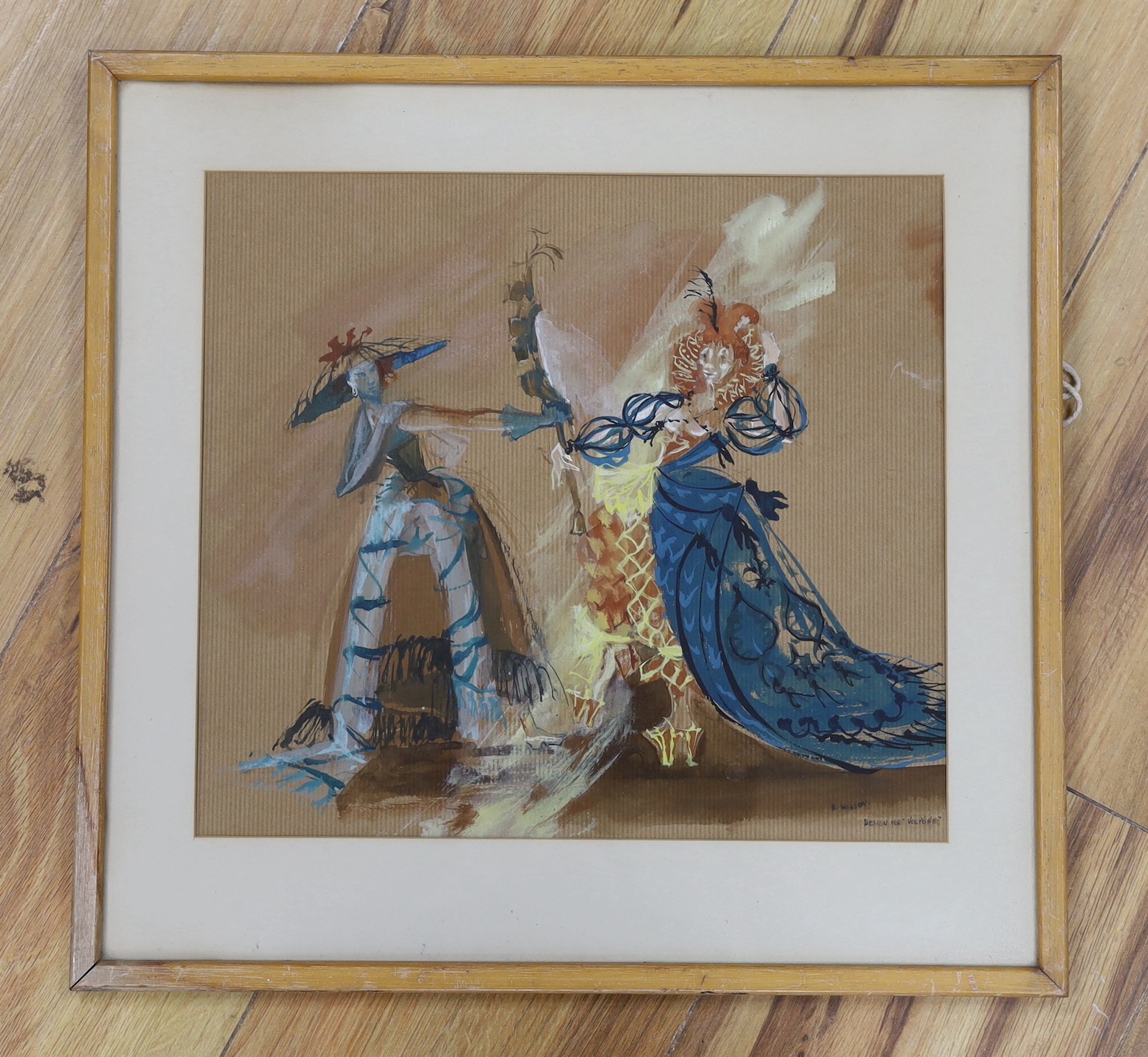 R. Wilson, watercolour and gouache, design for ‘Valpone’, signed, 27 x 30.5cm